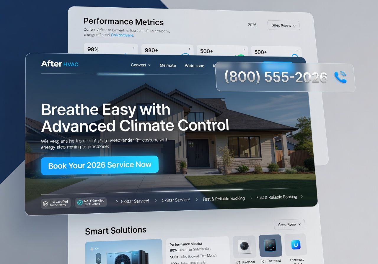 Modern HVAC website — clear headline, visible phone number, prominent Book Now CTA