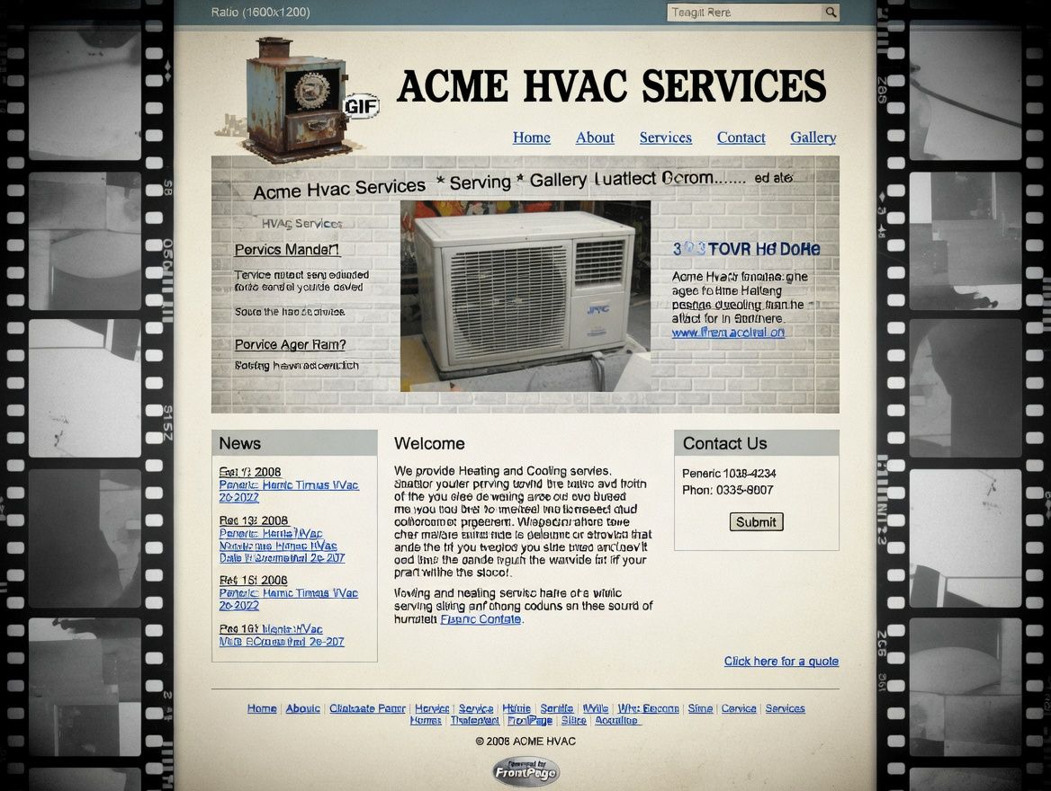 Dated HVAC website — cluttered layout, no clear call to action